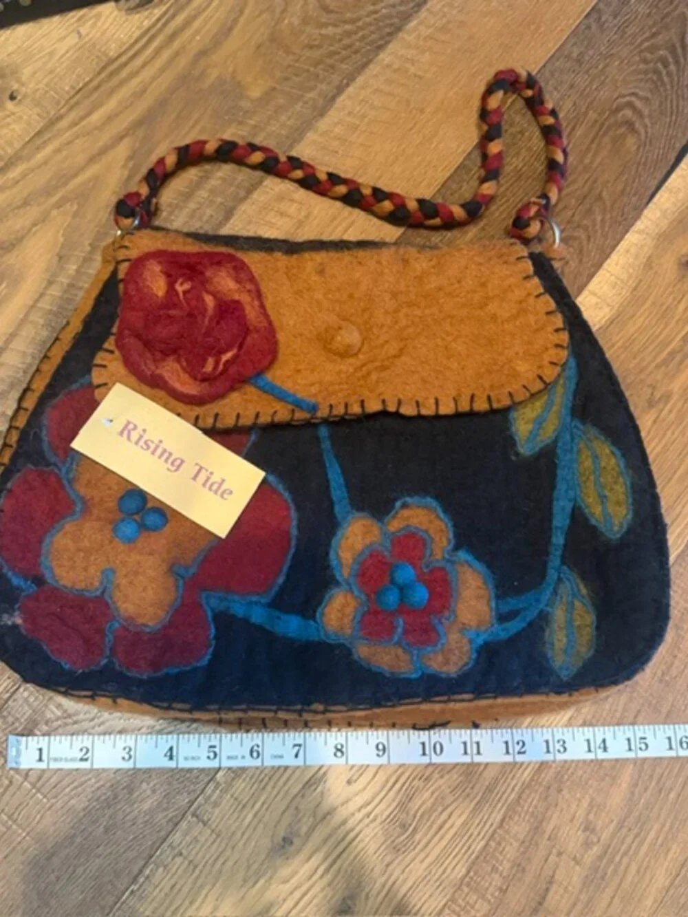 Rising Tide 100% Wool Felt Floral Shoulder Bag Handmade Nepal Boho NWT